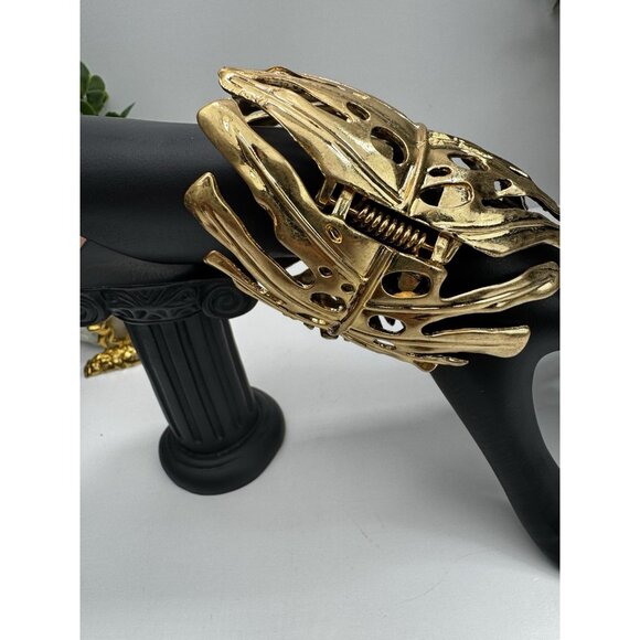 ZARA Gold Leaf Statement Cuff Bracelet Sculptural Openwork Wide Bangle Bold Maxi - Picture 2 of 11